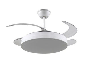 VENTILADOR FM VT SENZA ECO TECHO MOTOR DC LUZ LED 36W 3 TIPOS DE LUZ 106 CM BLANCO ASPAS RETRACTILES TRANSPARENTES MANDO A DISTANCIA