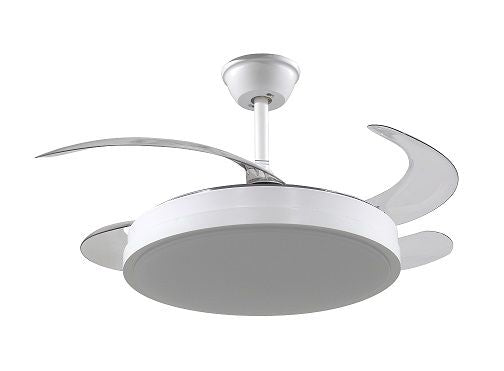 VENTILADOR FM VT SENZA ECO TECHO MOTOR DC LUZ LED 36W 3 TIPOS DE LUZ 106 CM BLANCO ASPAS RETRACTILES TRANSPARENTES MANDO A DISTANCIA