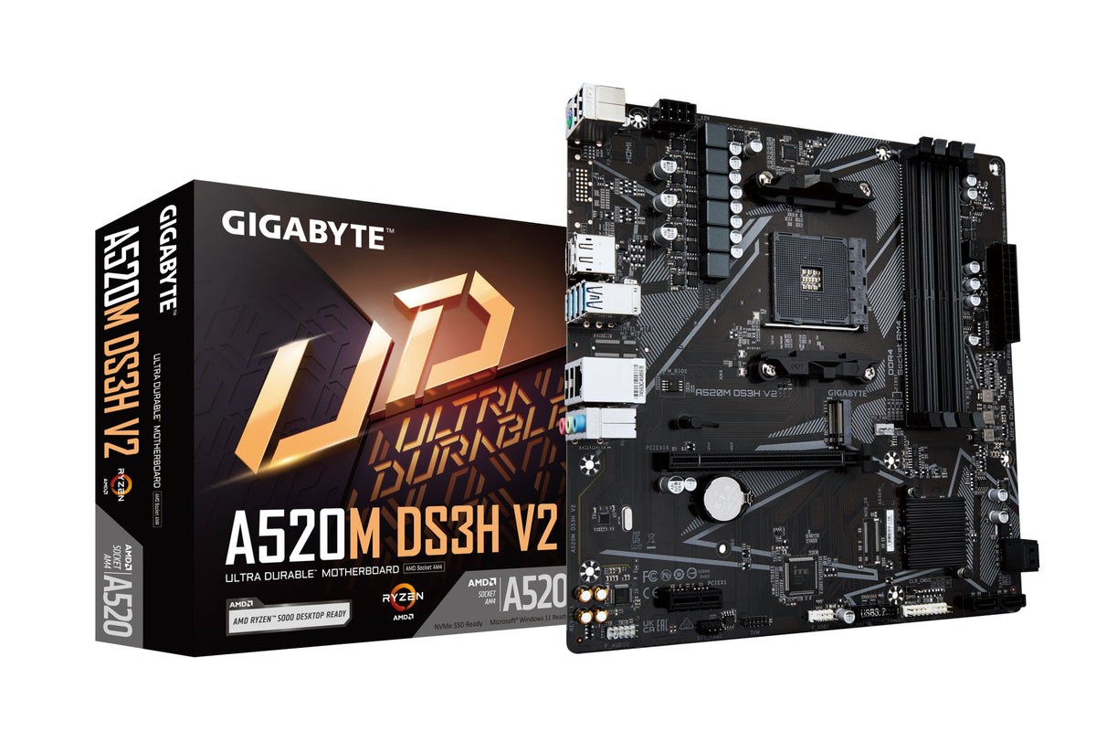 Placa base A520M DS3H V2 - Soporta CPUs AMD Ryzen serie 5000 AM4, hasta 4733 MHz DDR4 (OC), PCIe 3.0 x16, LAN GbE, USB 3.2 Gen 1
