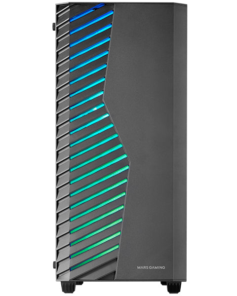 MC-VOLT, Caja Gaming ATX, Ventilador ARGB 120mm, Rejilla Frontal ARGB, Ventana Lateral Completa Cristal Templado, Gestión de Cableado, Semitorre PC con Soporte Refrigeración Líquida, Negro