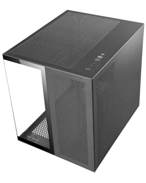 MC-NOVAM, Caja Compacta Custom MicroATX, Doble Ventana Cristal Templado Continuo, Estructura Modular Doble Cámara, Rejilla Frontal, Soporte Refrigeración Líquida, Conector USB-C, Negro