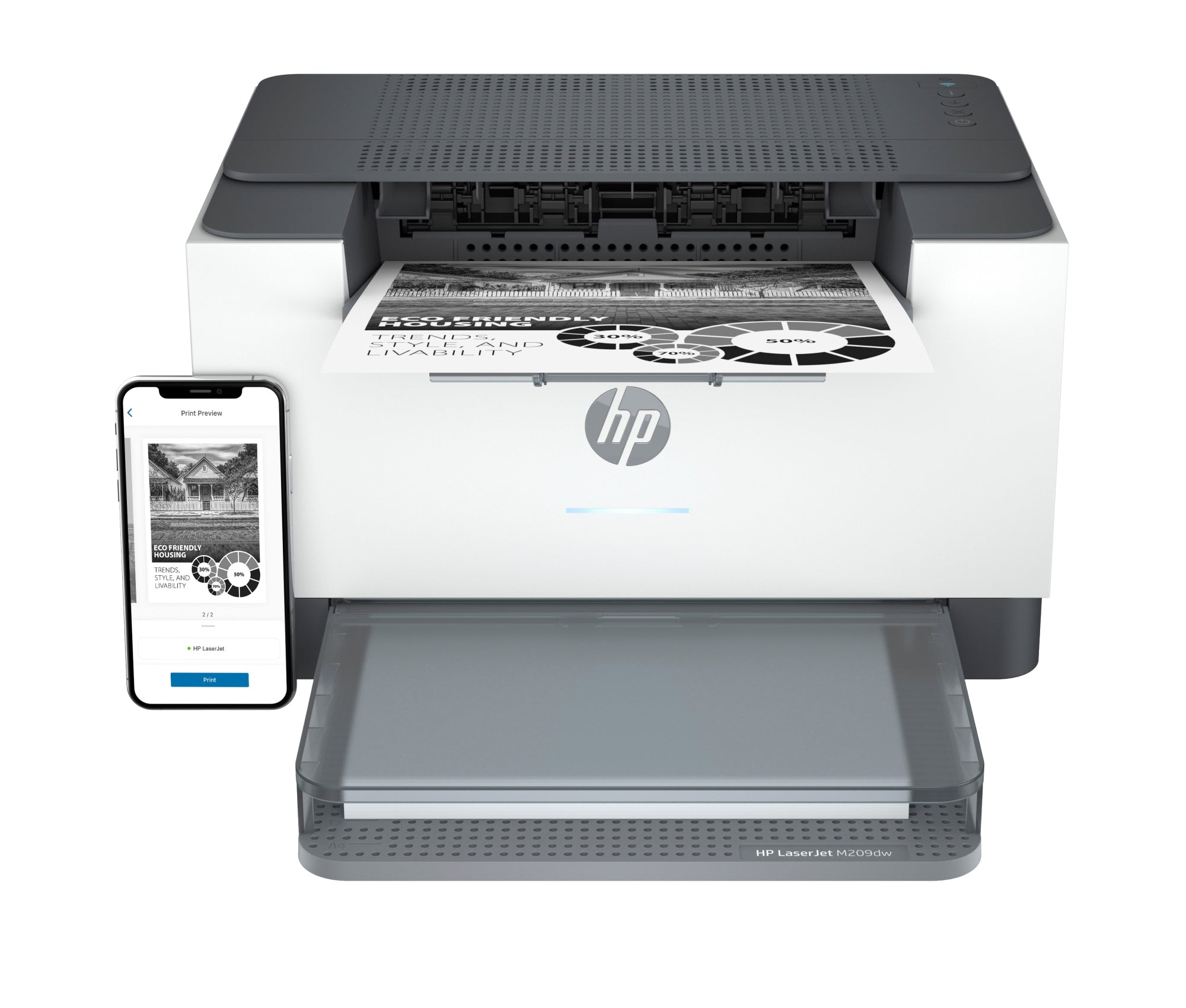LaserJet M209dw Inalámbrico Blanco y negro Impresora, A doble cara