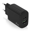 Cargador 25W, 1xUSB-C PD3.0, 1xUSB-A QC3.0, Negro