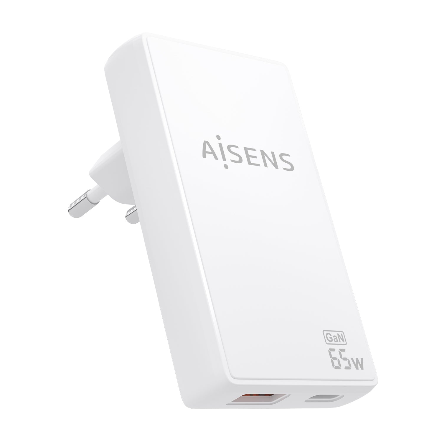 Cargador De Pared GaN Ultra Delgado 65W, 1xUSB-C PD3.0 QC4.0, 1xUSB-A QC3.0, Blanco