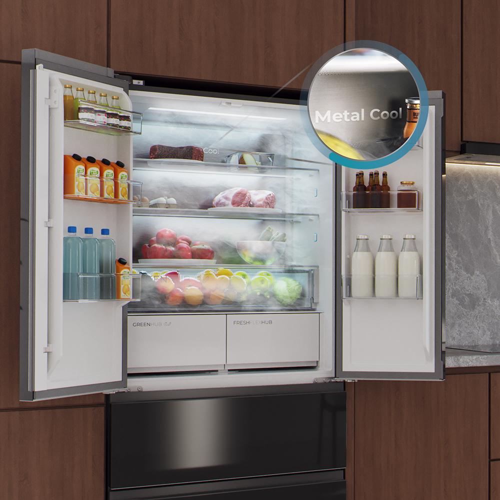 Bolero CoolMarket F2D 458 SBI Black Glass D Frigorífico Puerta Francesa de 4 Puertas