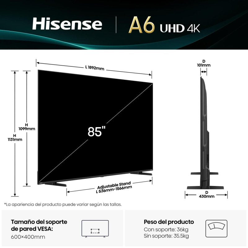 TV Hisense QLED 85A6Q 85" 4K UHD Smart Dolby Vision Game Mode DTS Virtual X