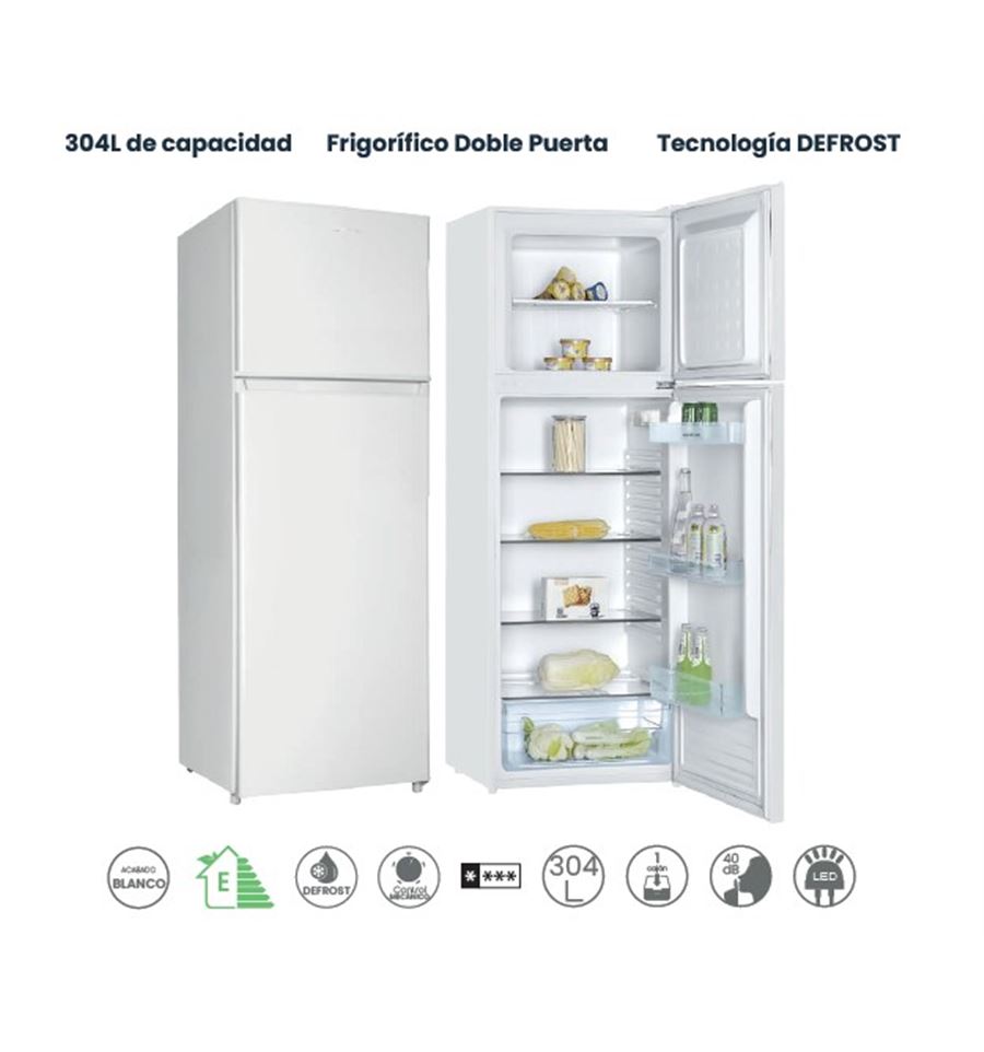 FRIGORIFICO INFINITON FG300D72WEP BLANCO 2 PUERTAS 304L 172X60X60 CLASE E DEFROST LUZ LED