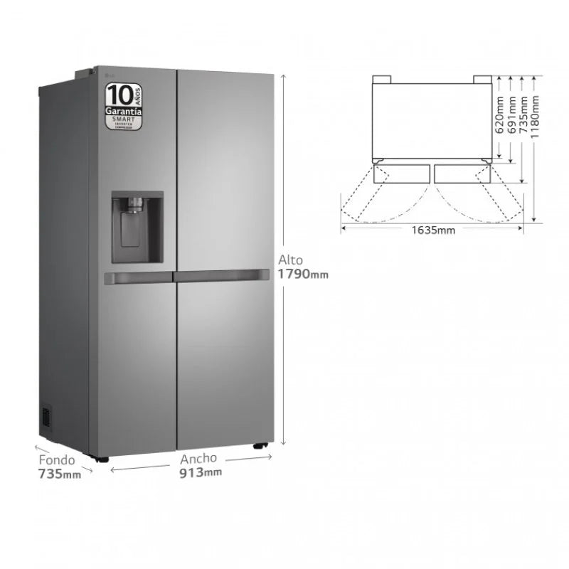 FRIGORIFICO AMERICANO LG GSLC40PYPE INOX ANTIHUELLA DISP. AGUA Y HIELO CLASE E LUZ LED 641 L NO FROST 921X1790X735 INVERTER MULTI AIR FLOW