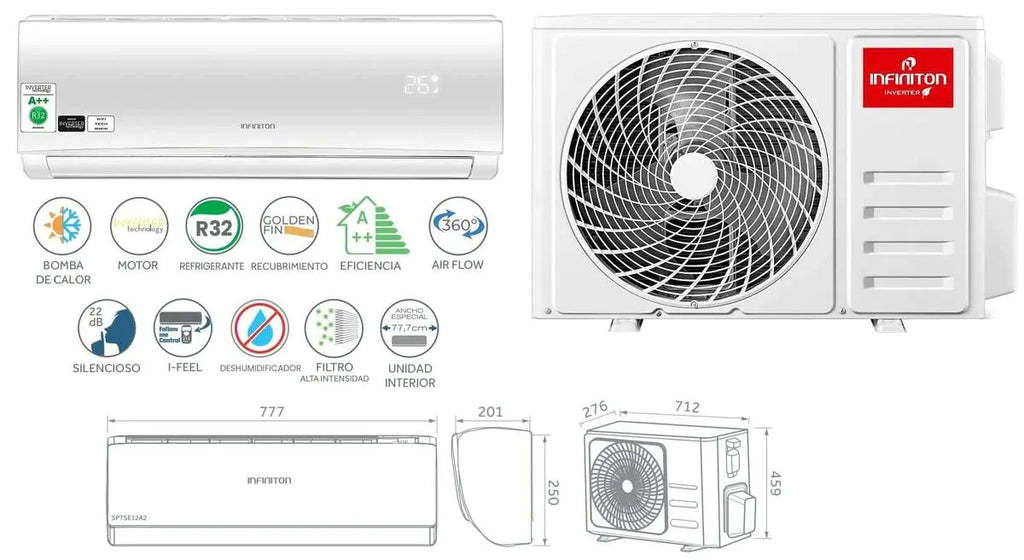 AIRE ACONDICIONADO INFINITON SPTTK12 3000 FRIG R32 BOMBA DE CALOR FILTRO ANTIBACTERIAS WIFI A++/A+
