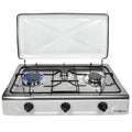 Hornillo Vitrokitchen 302BB 3 quemadores desmontables tapa acero blanco antideslizante