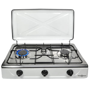 Hornillo Vitrokitchen 302BB 3 quemadores desmontables tapa acero blanco antideslizante