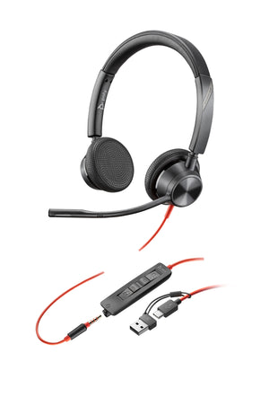 Auriculares estéreo Poly Blackwire 3325 USB-C + Conector de 3,5 mm + Adaptador USB-C/A