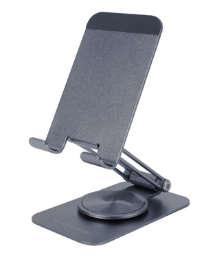 MA-RSS, Soporte Plegable para Smartphone, Rotación Dinámica 360º + Ajuste en Altura y Ángulo 180º, Soporte Teléfono Móvil Portátil de Aluminio, Antideslizante, Gris Oscuro