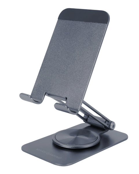 MA-RSS, Soporte Plegable para Smartphone, Rotación Dinámica 360º + Ajuste en Altura y Ángulo 180º, Soporte Teléfono Móvil Portátil de Aluminio, Antideslizante, Gris Oscuro