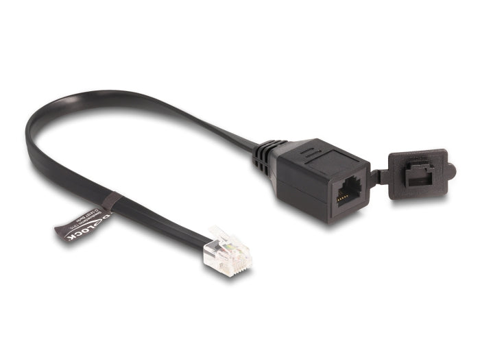 Cable RJ12 macho a RJ12 hembra con tapa protectora 20 cm negro
