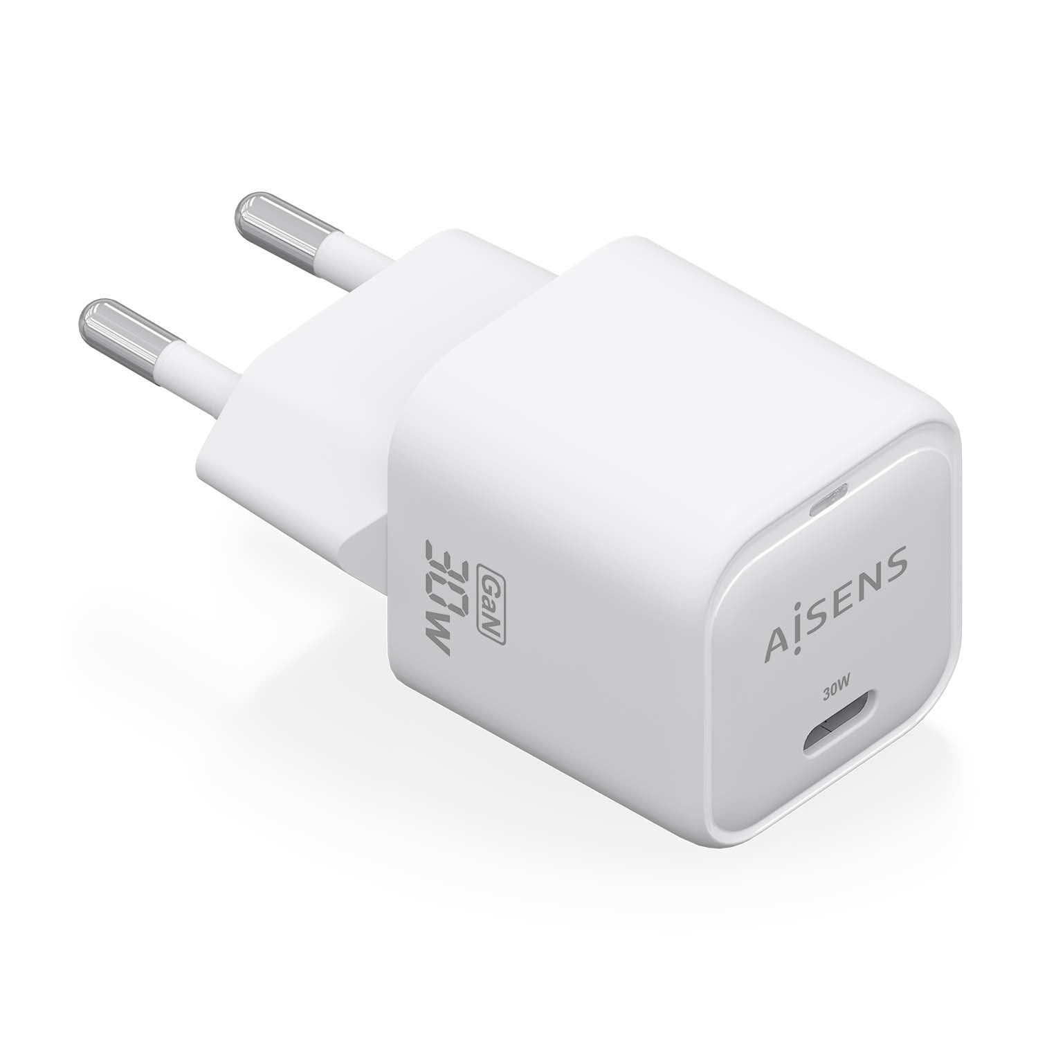 Cargador GaN 30W, 1xUSB-C PD3.0 QC4.0, Blanco