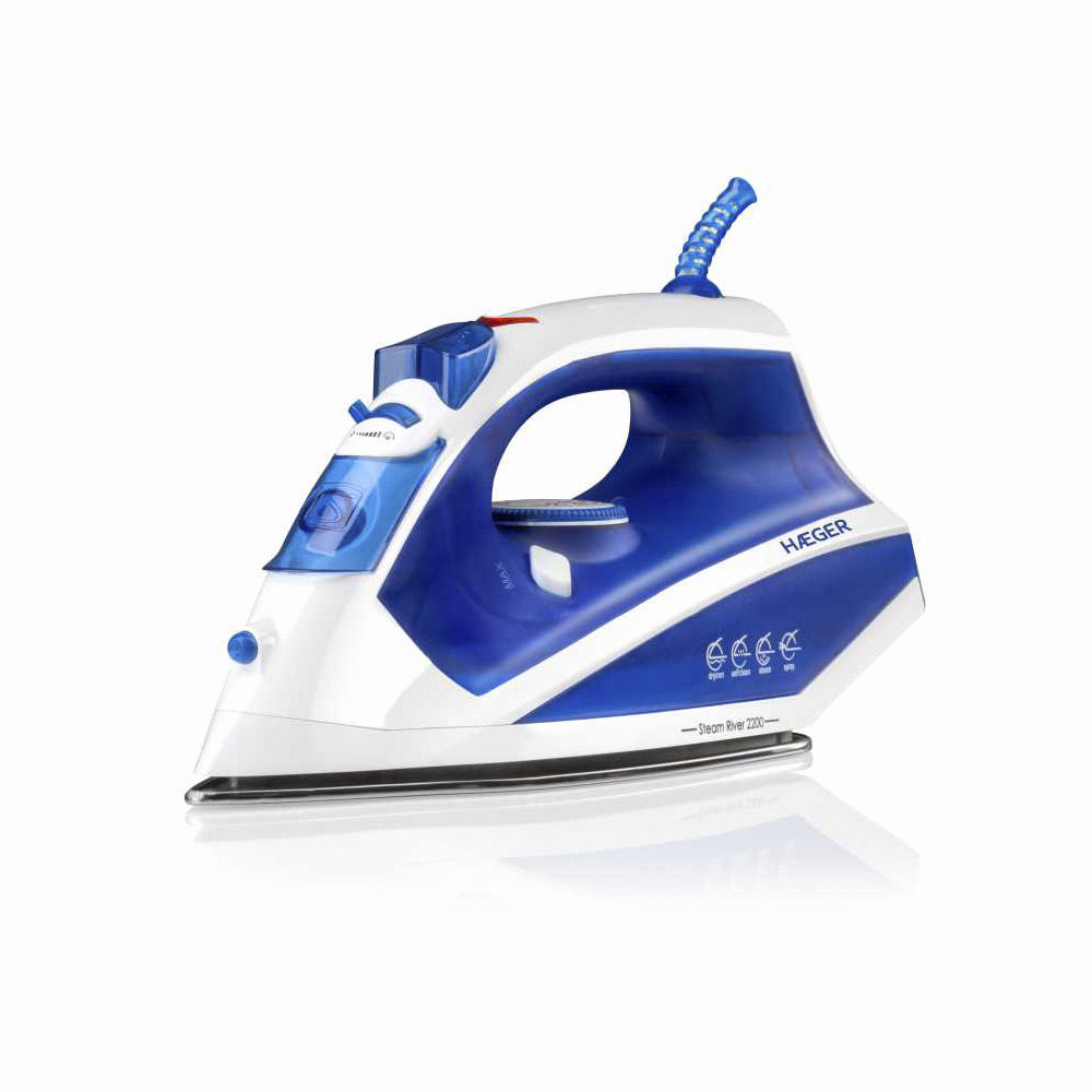 Steam River 2200 Plancha vapor-seco Suela de acero inoxidable 2200 W Azul, Blanco