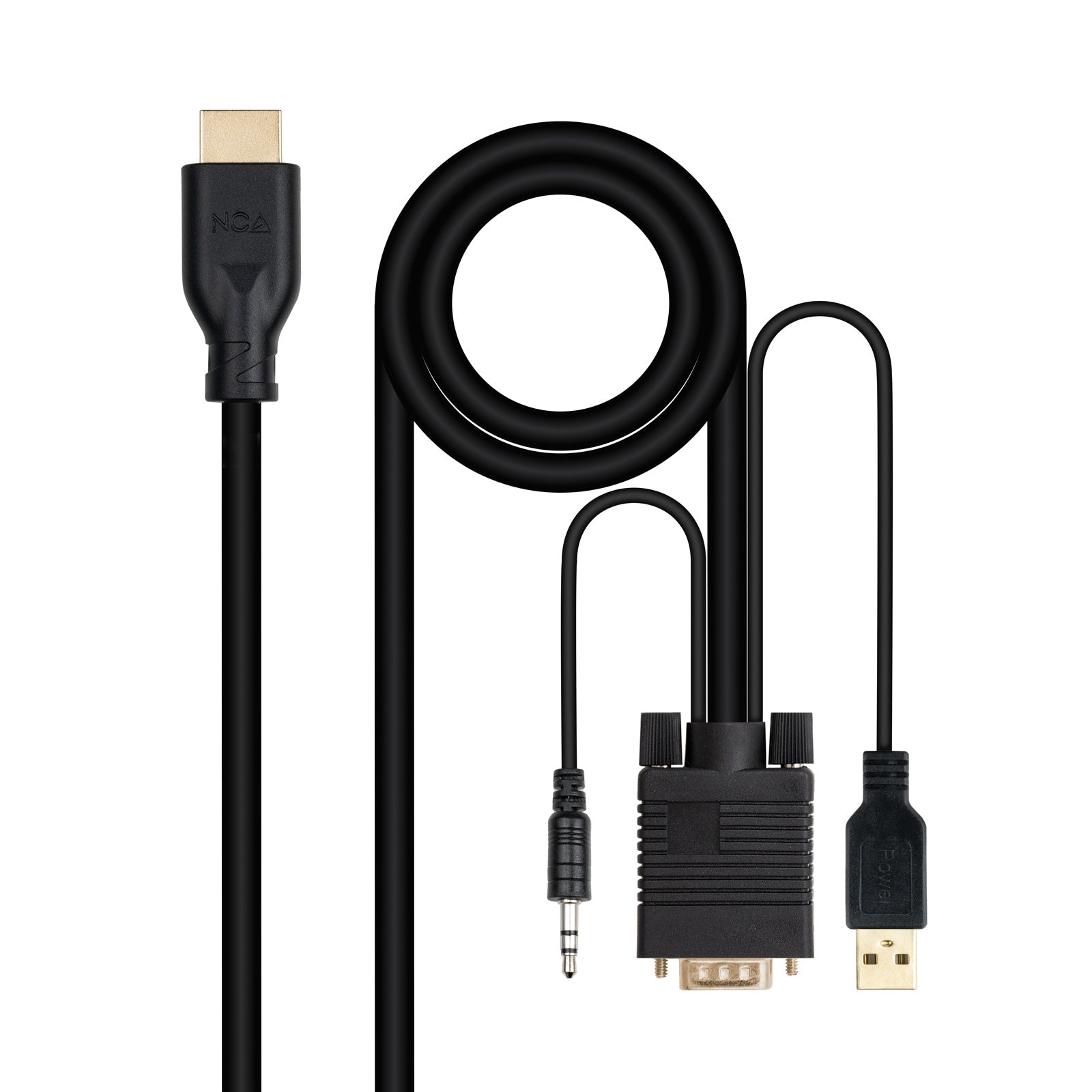 Conversor unidireccional VGA/M + AUDIO/M + USB-A/M (para alimentación) a HDMI/M, Negro, 1.8m