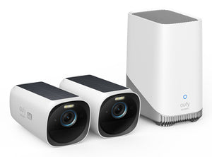 Kit de 2 cámaras eufyCam 3 de Security, cámara de seguridad 4K con panel solar integrado, IA de reconocimiento facial, cámara de seguridad con almacenamiento local ampliable, cámara exterior con energía constante, foco y visión nocturna en color, sin tasa