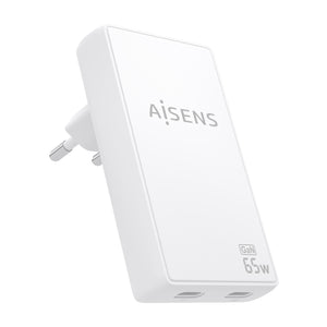 Cargador De Pared GaN Ultra Delgado 65W, 2xUSB-C PD3.0 QC4.0, Blanco