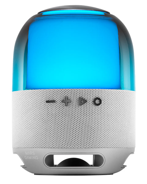 MS-Flow, Altavoz Portátil Bluetooth 15W, Iluminación Orbilight RGB 360°, Sonido Potente con Driver DeepBass 57mm, Altavoz Gaming Compacto con Bluetooth 5.3 y MicroSD, Plata