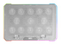 MNBC13, Base Refrigeradora y Stand para Portátiles Hasta 17, Iluminación ARGB 10 Modos, 13x Ventiladores con LED Blanco, Regulable 8 Posiciones, Pantalla LCD, Soporte Smartphone, Blanco