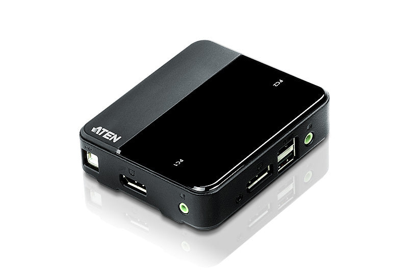 Switch KVM DisplayPort/Audio USB de 2 puertos (compatible con 4K, cables incluidos)