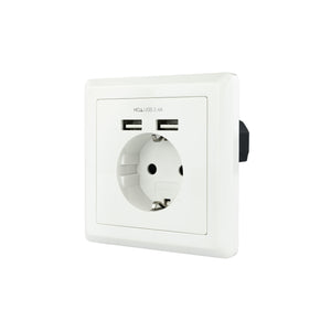Base de enchufe de pared tipo schuko con 2 tomas USB Max. 2.4A, blanca