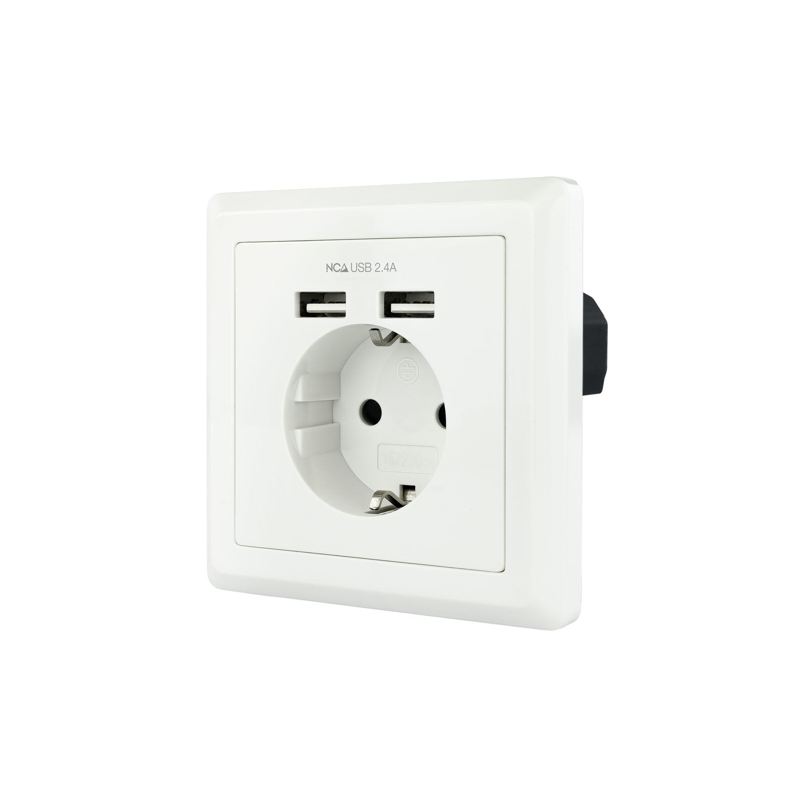 Base de enchufe de pared tipo schuko con 2 tomas USB Max. 2.4A, blanca