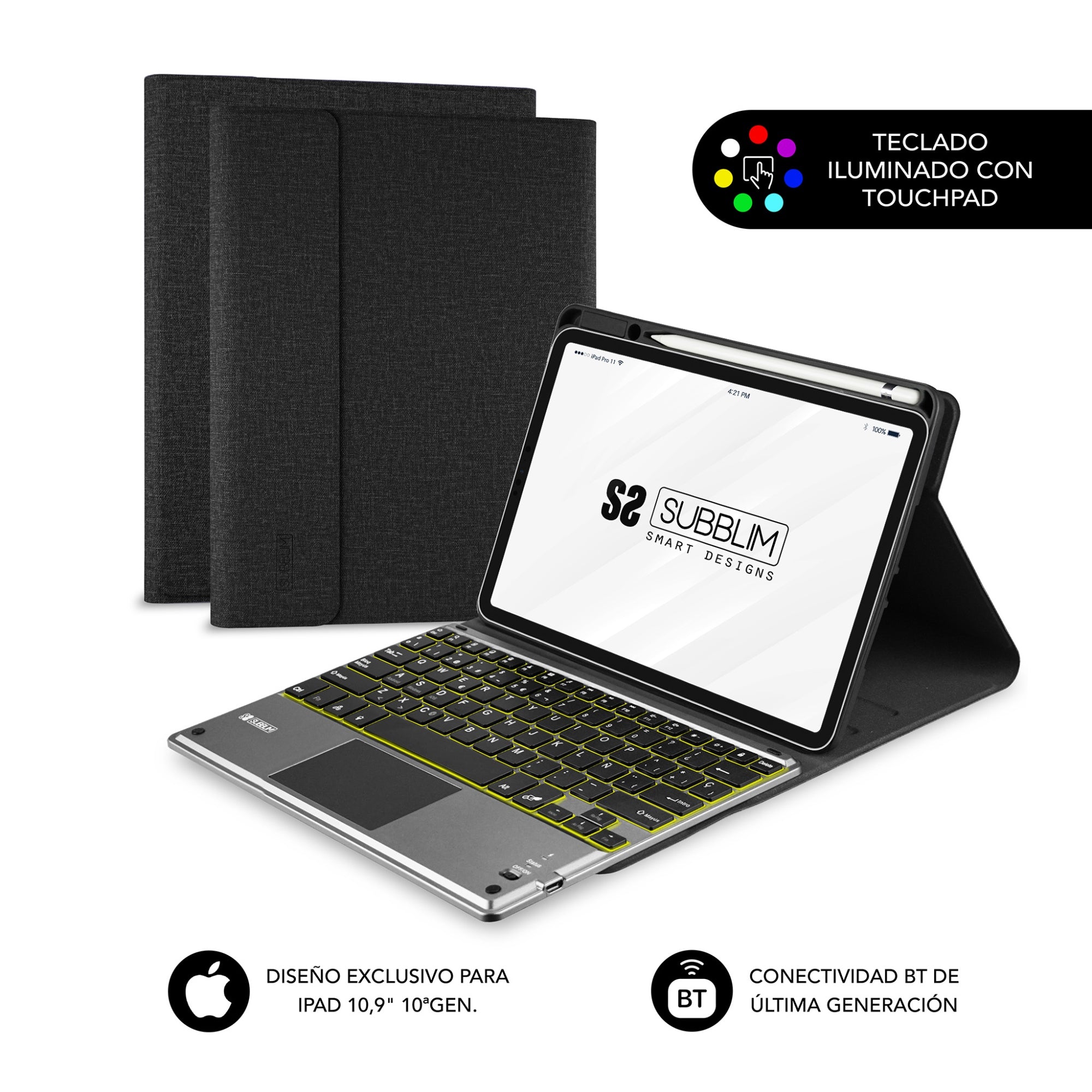 Funda Tablet KEYTAB ProBT Touchpad Ipad 10,9/11 10a/11a Gen NEGRA