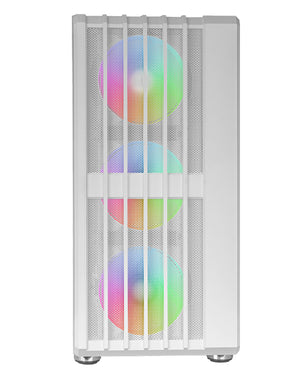 MC-VAULT, Caja Gaming ATX, 4x Ventiladores ARGB 120mm, Panel Frontal Mesh con Diseño Vertical, Ventana Lateral Cristal Templado, 3x Slots PCI Verticales, Semitorre PC Profesional, Blanco