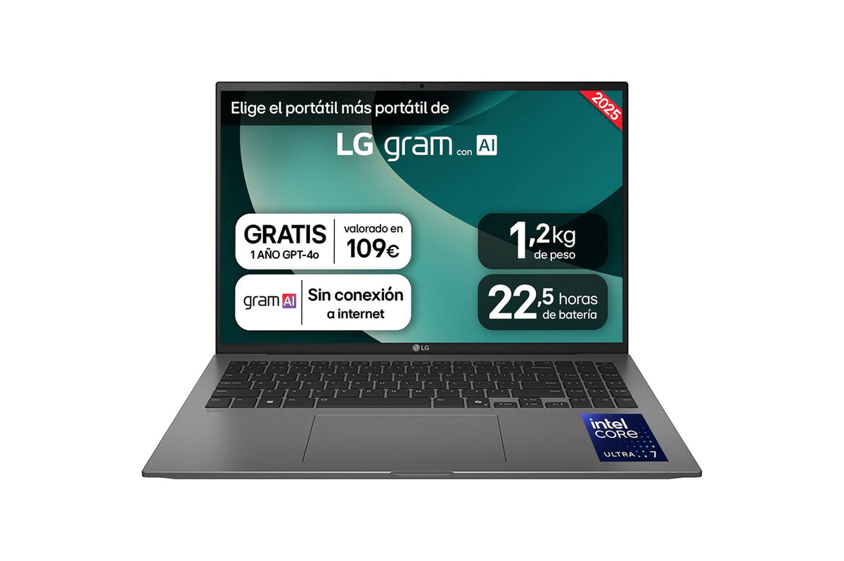 Gram 16ZD90T Intel Core Ultra 5 225H Portátil 40,6 cm (16") WQXGA 16 GB LPDDR5x-SDRAM 512 GB SSD Wi-Fi 7 (802.11be) FreeDOS Negro