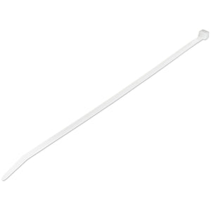 Bridas de 25cm para cables - 4 mm de ancho, 68 mm de diámetro, soportan 22 kg de tensión, de nylon, cierre automático y punta curva, 94V-2/UL, paquete de 100 - blancas
