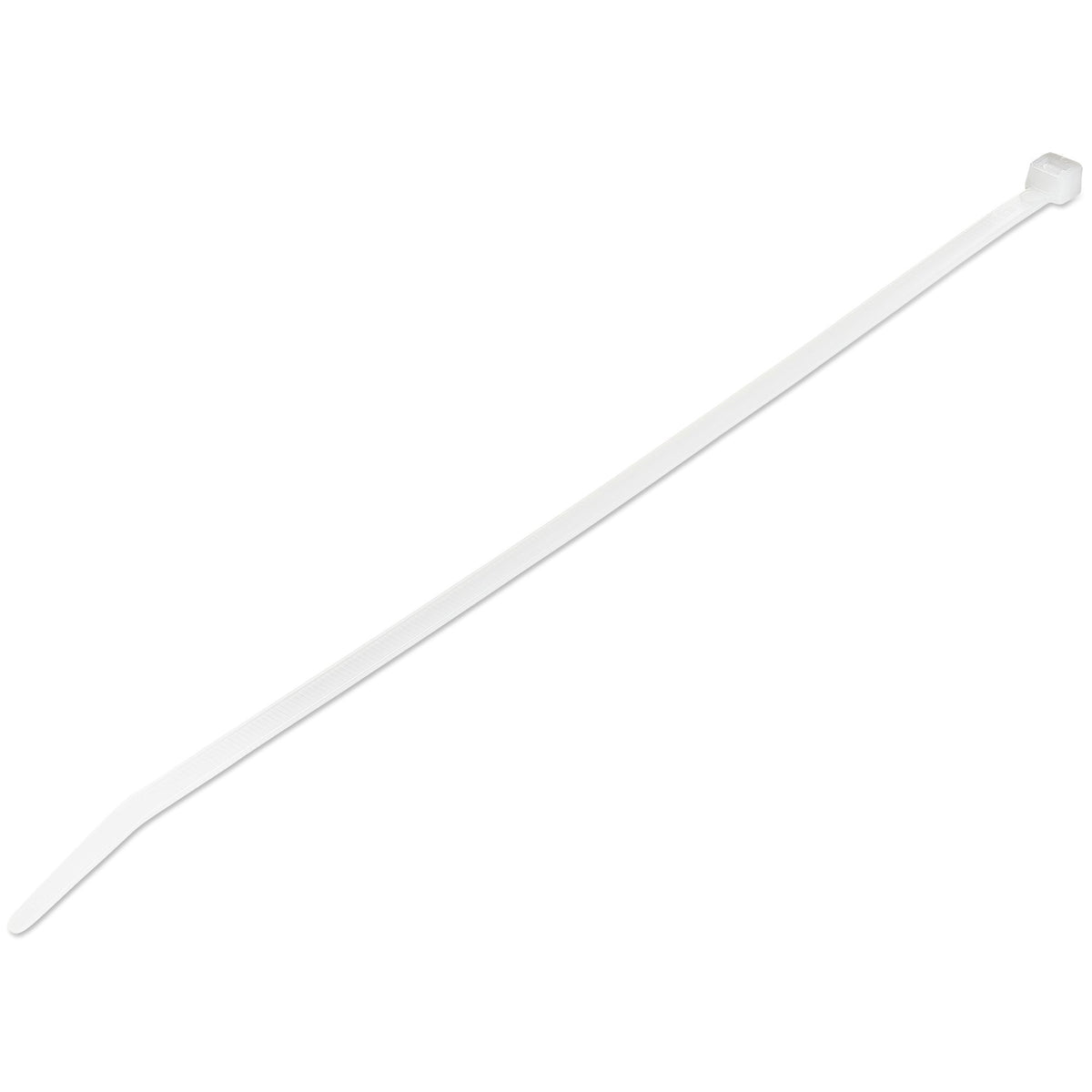 Bridas de 25cm para cables - 4 mm de ancho, 68 mm de diámetro, soportan 22 kg de tensión, de nylon, cierre automático y punta curva, 94V-2/UL, paquete de 100 - blancas