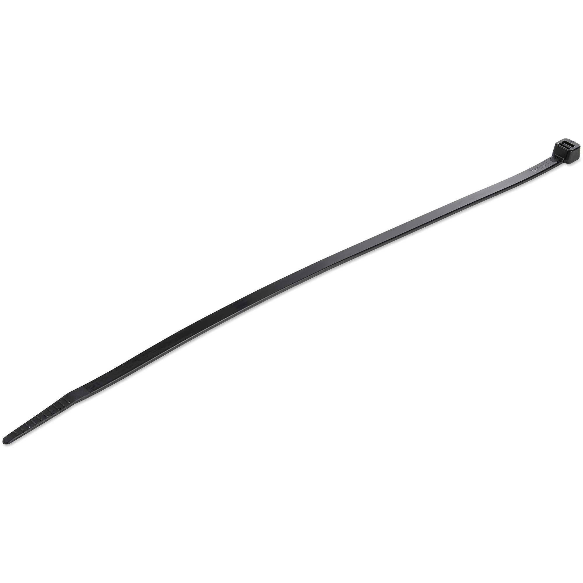 Bridas de 25cm para cables - 4 mm de ancho, 68 mm de diámetro, soportan 22 kg de tensión, de nylon, cierre automático y punta curva, 94V-2/UL, paquete de 100 - negras