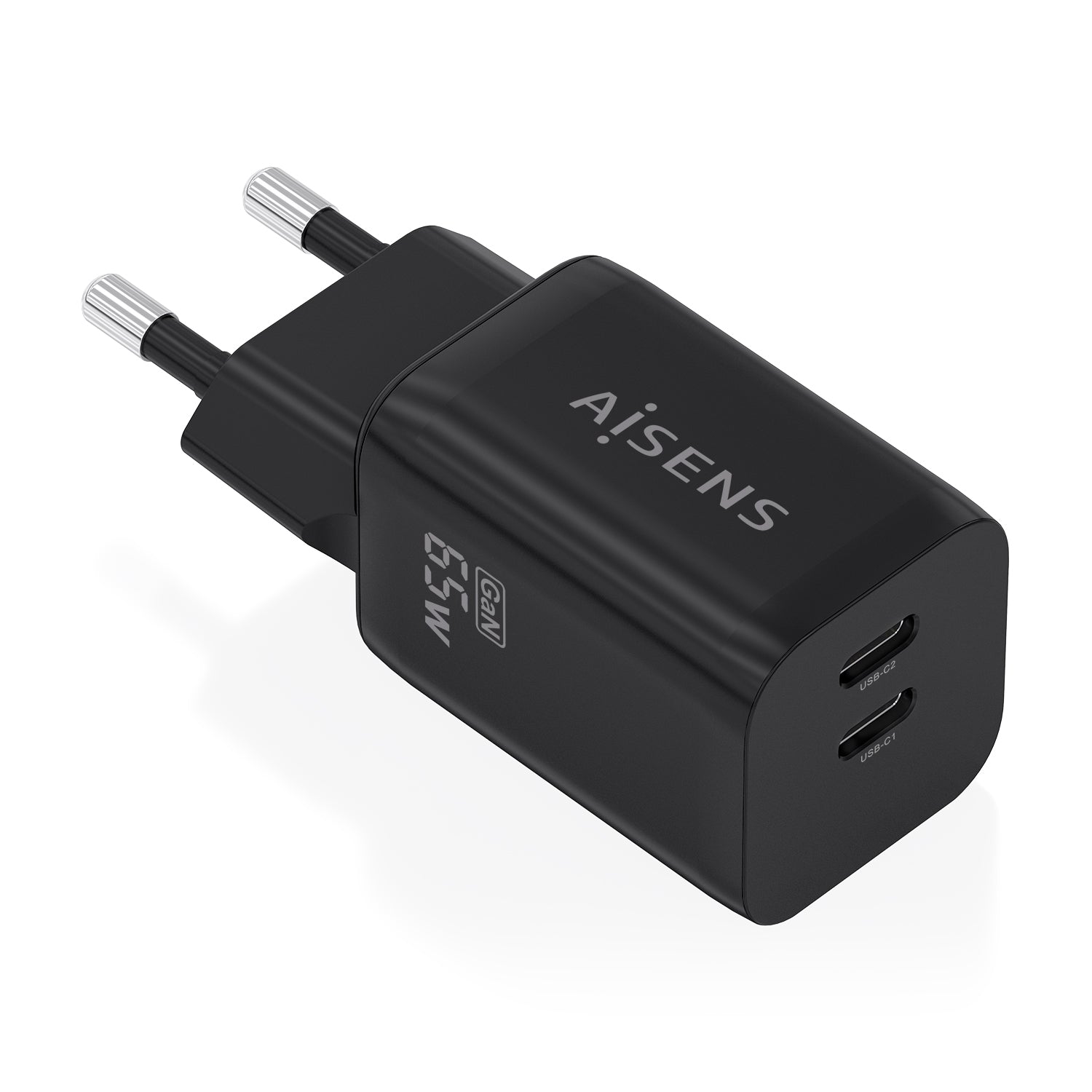 Cargador GaN 65W, 2xUSB-C PD3.0 QC4.0, Negro