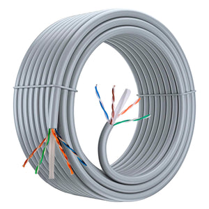 Bobina Cable de Red 100 m, UTP CAT6, Polietileno de Alta Densidad (Solid HDPE) y LSZH  Cuatro Cables Trenzados y separador  Diámetro Conductor de 0.56 mm OFC (Oxygen Free Copper) 99.97%