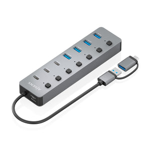Hub USB3.1 Gen1 USB-C USB-A, USB-C/M+USB-A/M-4xUSB-A/H+3xUSB-C/H+1xUSB-C/H ALIM., Gris, 30cm