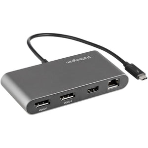 Mini Dock Thunderbolt - Docking Station Portátil para 2 Monitores con DP 4K 60Hz, 1x Hub USB-A (USB 5 Gbps), GbE - Cable de 28cm - Adaptador Multipuertos TB Mac/Windows sin Controladores