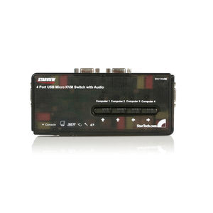 Juego de Conmutador Switch KVM 4 Puertos Vídeo VGA USB 2.0 con Cables y Audio