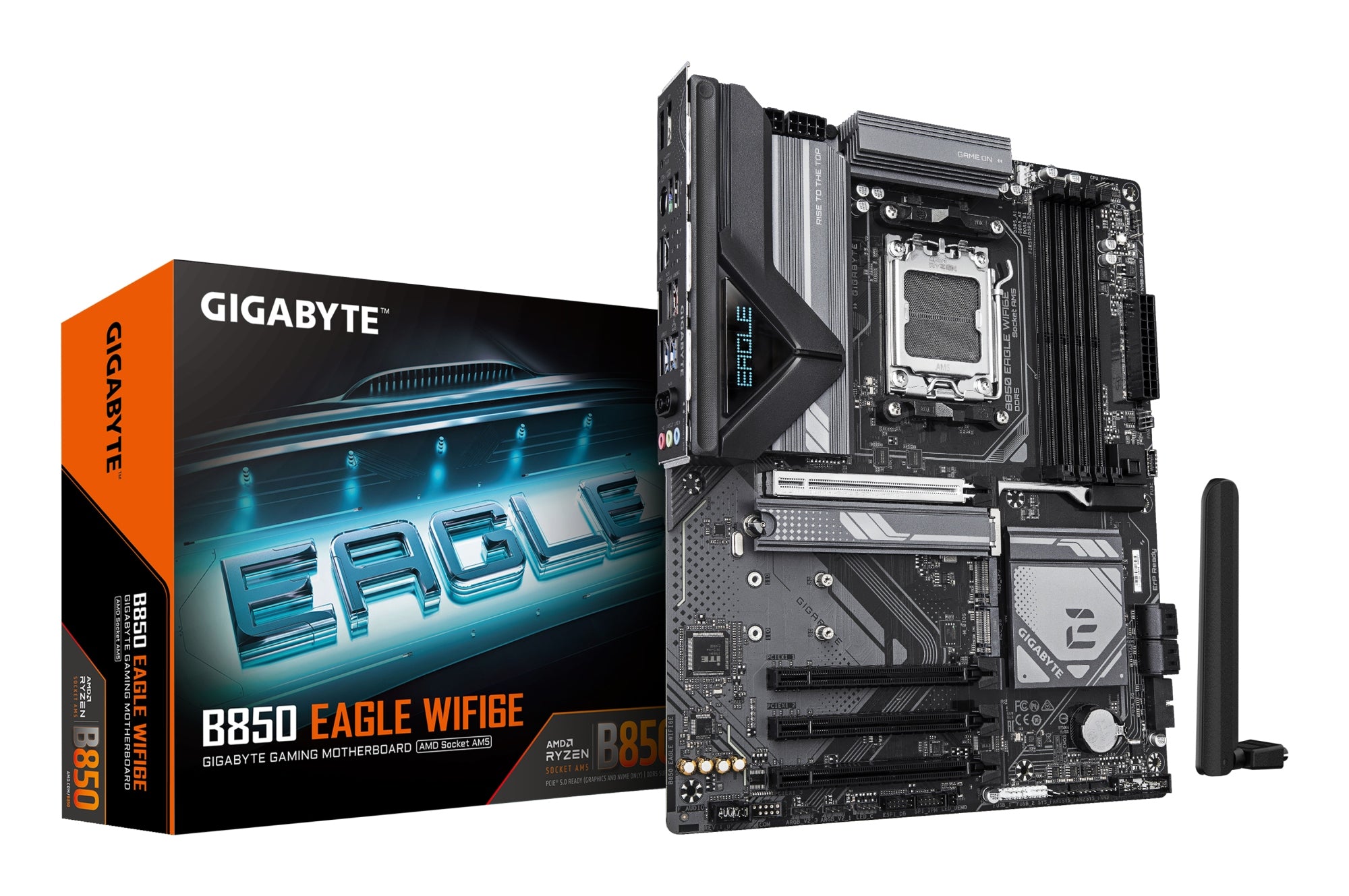 B850 EAGLE WIFI6E Placa Base - Procesadores AMD Ryzen Serie 9000, VRM digital de 8+2+2 fases, hasta 8200MHz DDR5 (OC), 1xPCIe 5.0 + 2xPCIe 4.0 M.2, LAN GbE, WIFI 6E, USB 3.2 Gen 2