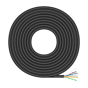 Cable de Red Exterior Impermeable RJ45 Cat.6 UTP Rígido CCA AWG23, Negro, 100M