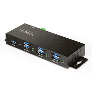 Hub USB Industrial de 7 Puertos Gestionado - Servicio Pesado - Caja de Metal - Protección ESD y Sobretensión - Montaje DIN, Pared, Escritorio - USB 3.2 Gen 1 5Gbps