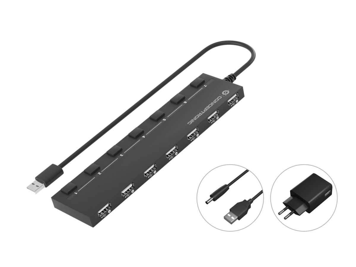 HUBBIES08BP hub de interfaz USB 2.0 480 Mbit/s Negro