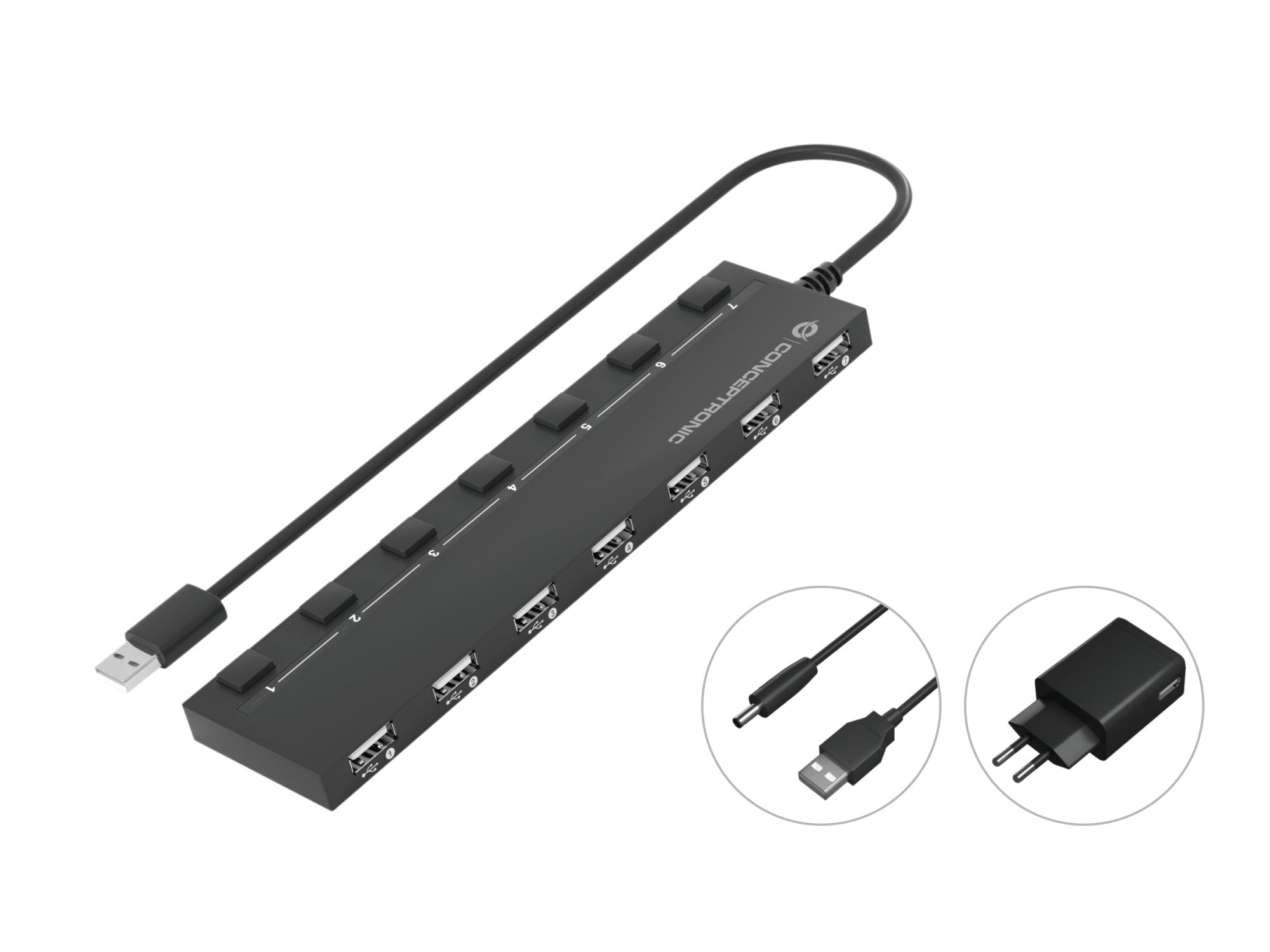 HUBBIES08BP hub de interfaz USB 2.0 480 Mbit/s Negro