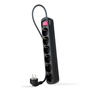 Regleta de enchufes de 6 tomas con interruptor, 1.4 metros Negra