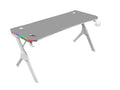 MGD140RGB, Mesa Ergonómica Gaming RGB, Soporte Auriculares y Bebida, Alfombrilla Ratón, 140x60cm, Blanco