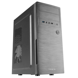 2INITIOX, Caja PC Semitorre ATX, Ventilador Lateral 12cm, Frontal Aluminio Pulido, Acero, Negro