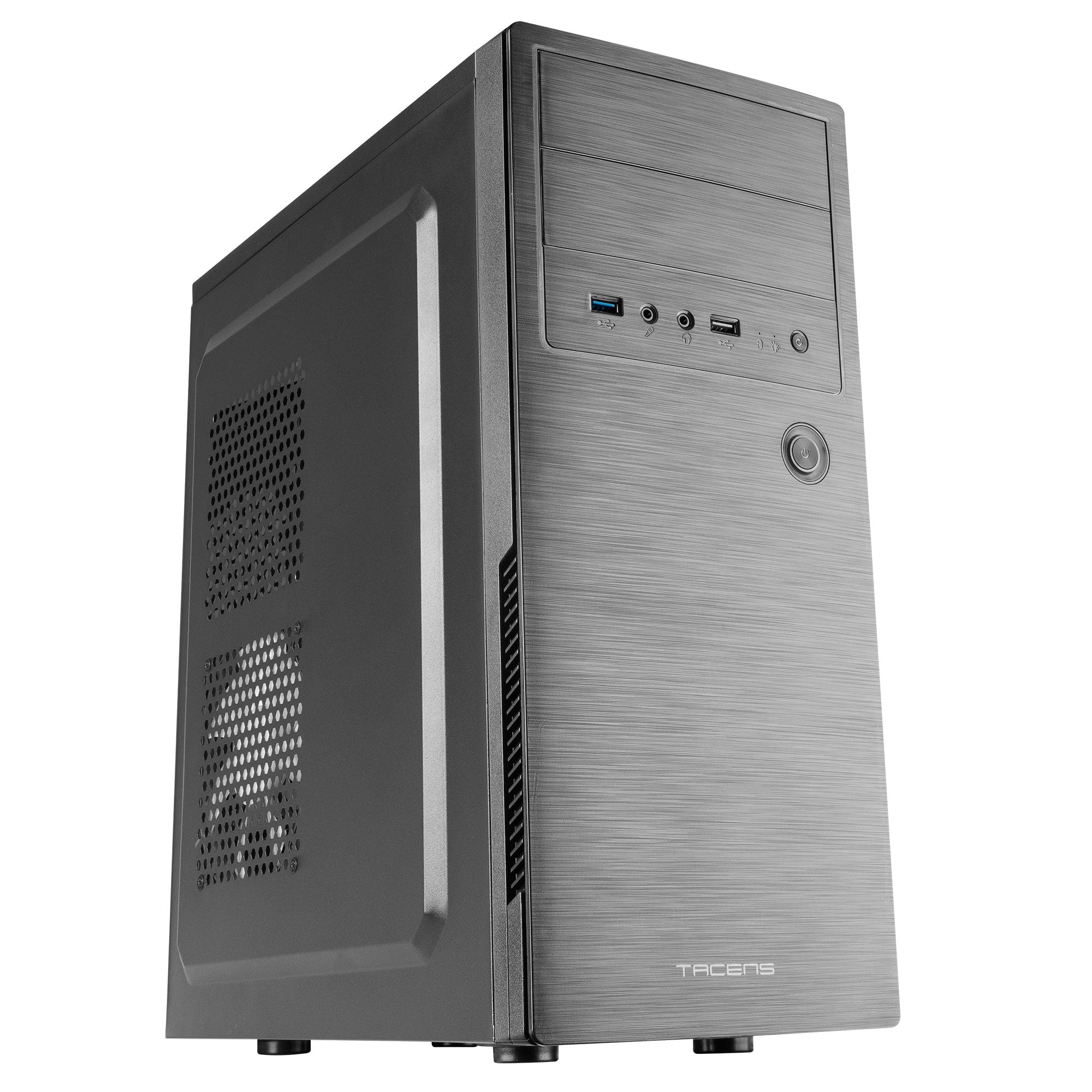 2INITIOX, Caja PC Semitorre ATX, Ventilador Lateral 12cm, Frontal Aluminio Pulido, Acero, Negro