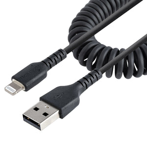 Cable 50cm USB a Lightning con Certificación MFi, Cable Rizado de Carga para iPhone, Negro, con Recubrimiento de TPE, Núcleo de Fibra de Aramida, Cable Lightning Rizado